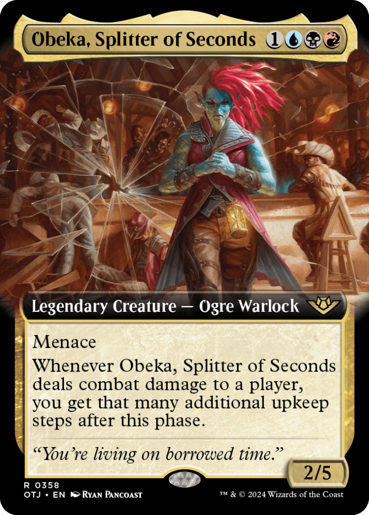 The Obeska, Splitter of Seconds card from Magic the Gathering's Outlaws of Thunder Junction set.