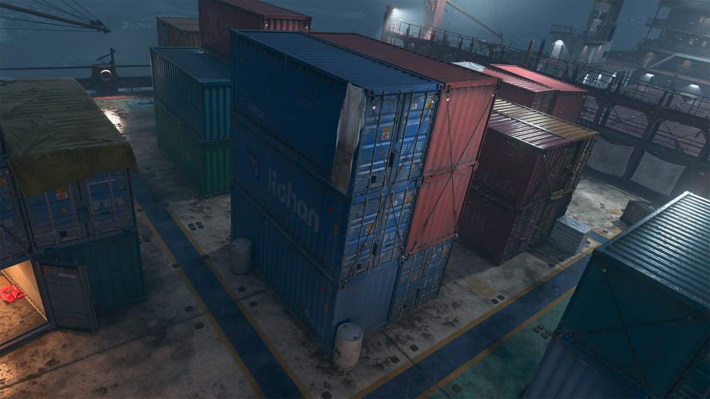 MW3's Shipment map, with shipping containers stacked on top of each other.
