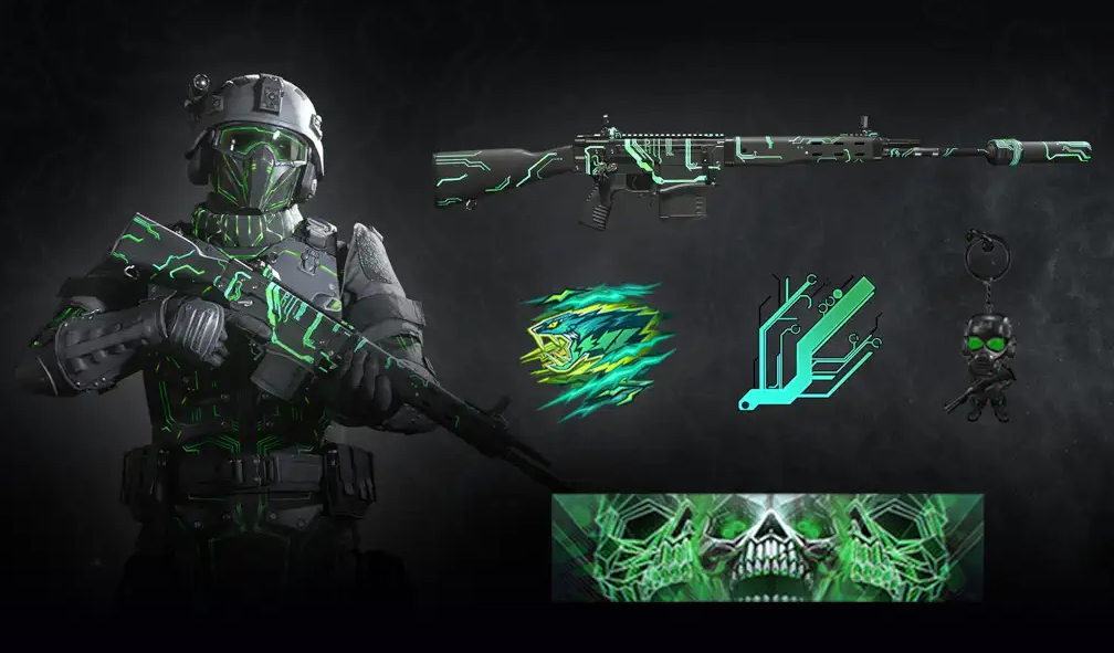 MW3 and Warzone's Electron Energy bundle, including an Operator, weapon skin, emblem, calling card, and charm.