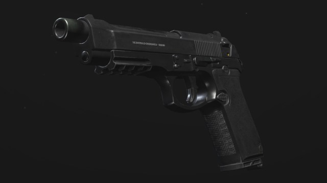 Die Warzone Renetti, eine schwarze Pistole auf grauem Hintergrund. 