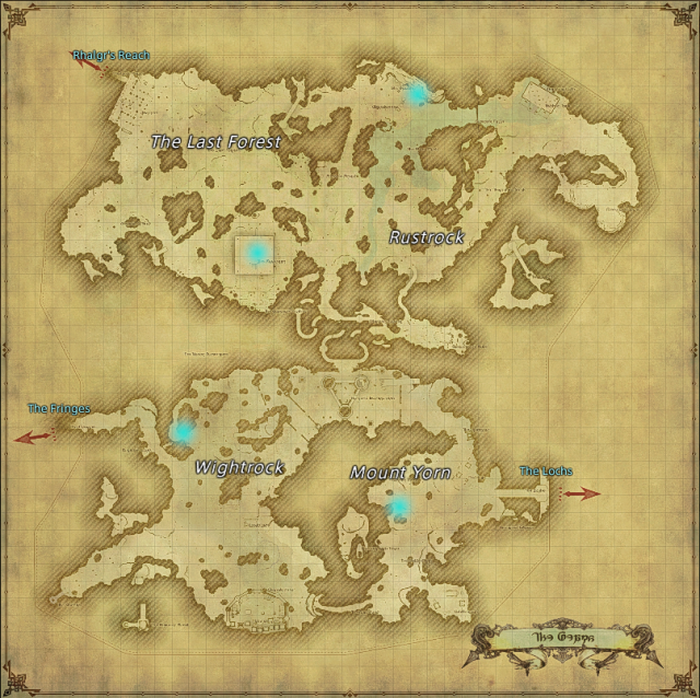 Map of field Aether Currents in The Peaks in Final Fantasy XIV
