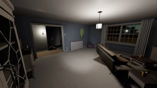 Phasmophobia: screenshot showing the living room at the Edgefield Road house.