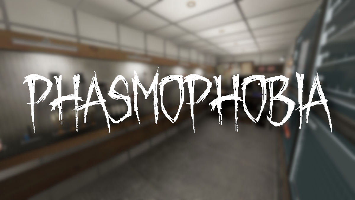 The Phasmophobia logo, with a blurry image of the inside of the truck behind it.