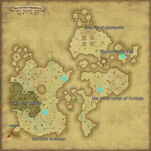 Map of field Aether Currents in The Rak'tika Greatwood in Final Fantasy XIV