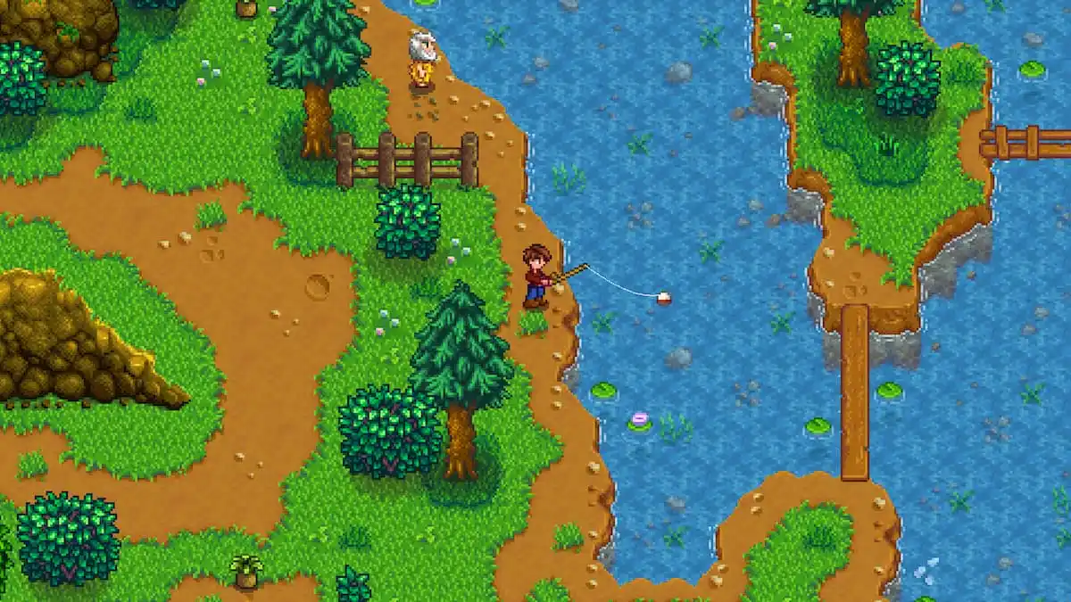 A player fishing in Stardew Valley.