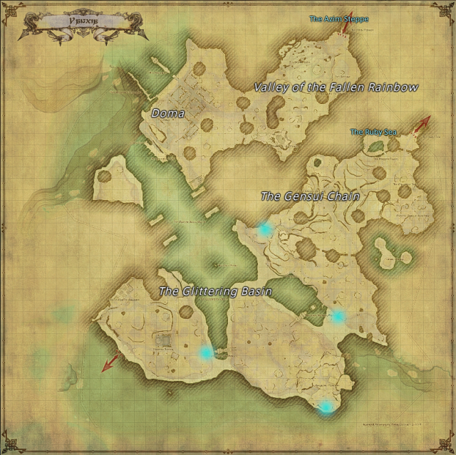 Map of field Aether Currents in Yanxia in Final Fantasy XIV