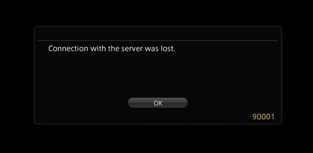 Connection with the server was lost, FFXIV Error 90001 due to DDoS attack