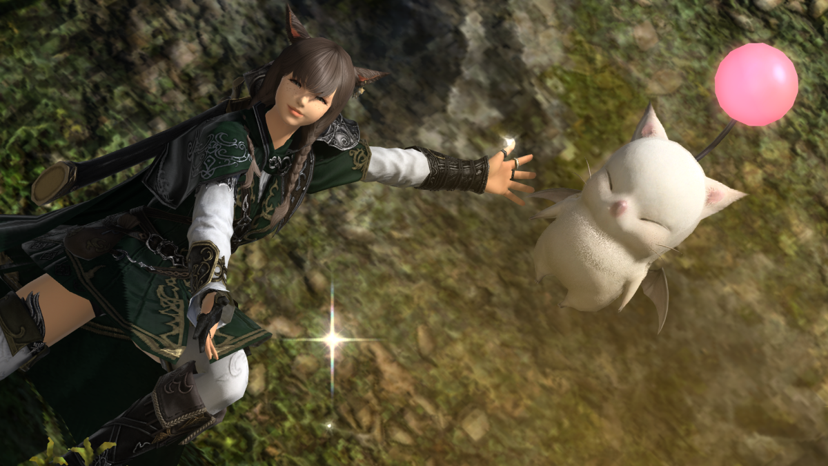 FFXIV Miqote using Show Left emote at Moogle in Gridania
