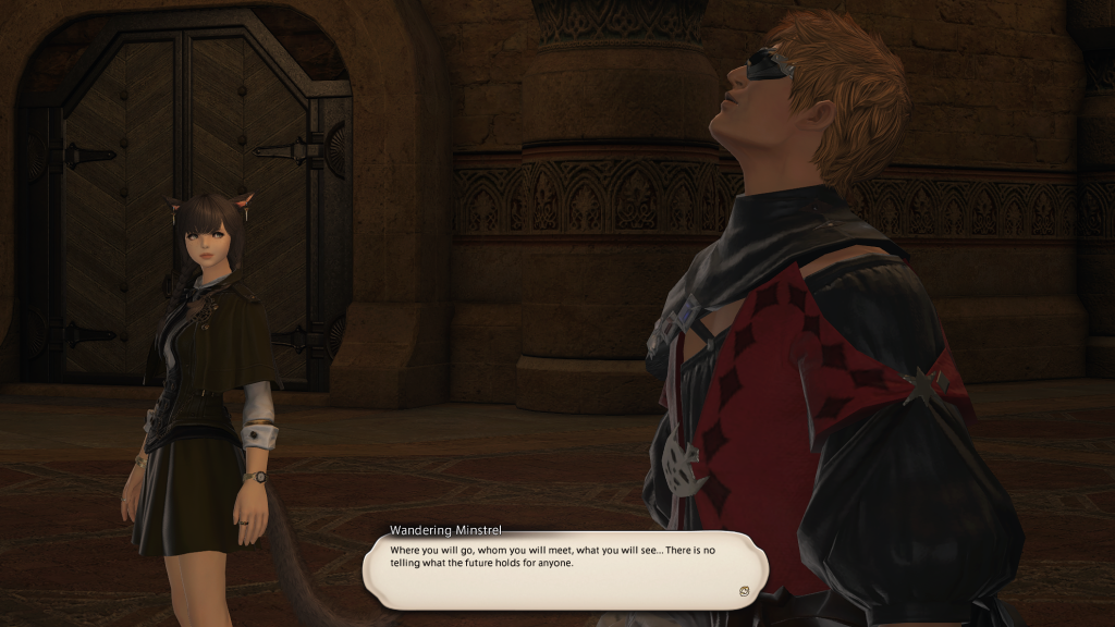 FFXIV The Rising 2023 - Wandering Minstrel speaking to the Warrior of Light