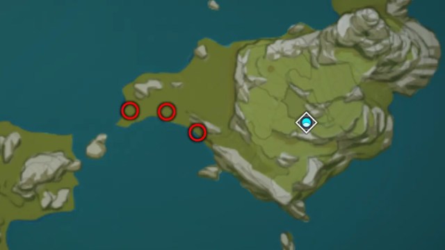 Karte von drei Starconch-Standorten in Genshin Impact