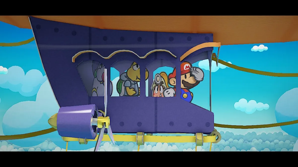 Paper Mario: The Thousand-Year Door looking out of a blimp..
