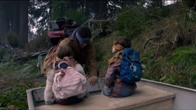 Malorie and the children in Bird Box