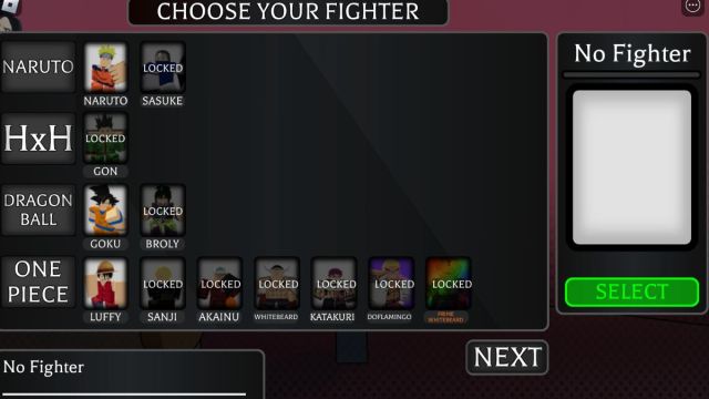 choosing fighter in anime ultimate showdown