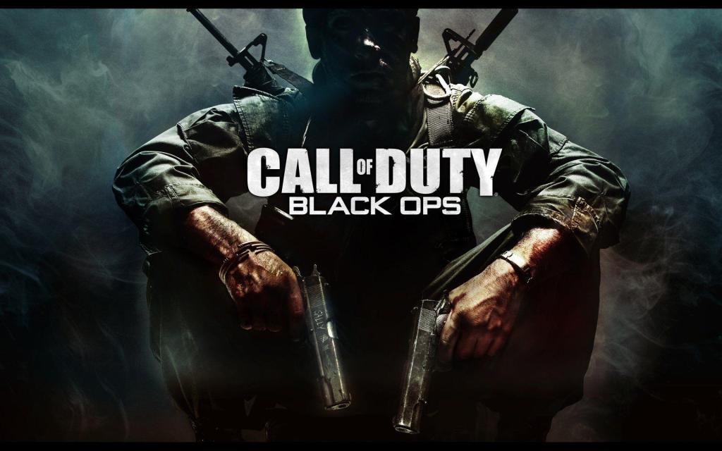 The Black Ops 1 cover, featuring a soldier sitting down with two pistols in front of them. 