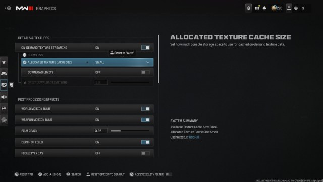 Changing settings in CoD