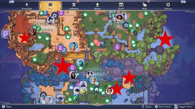 Disney Dreamlight Valley ancient artifact locations map