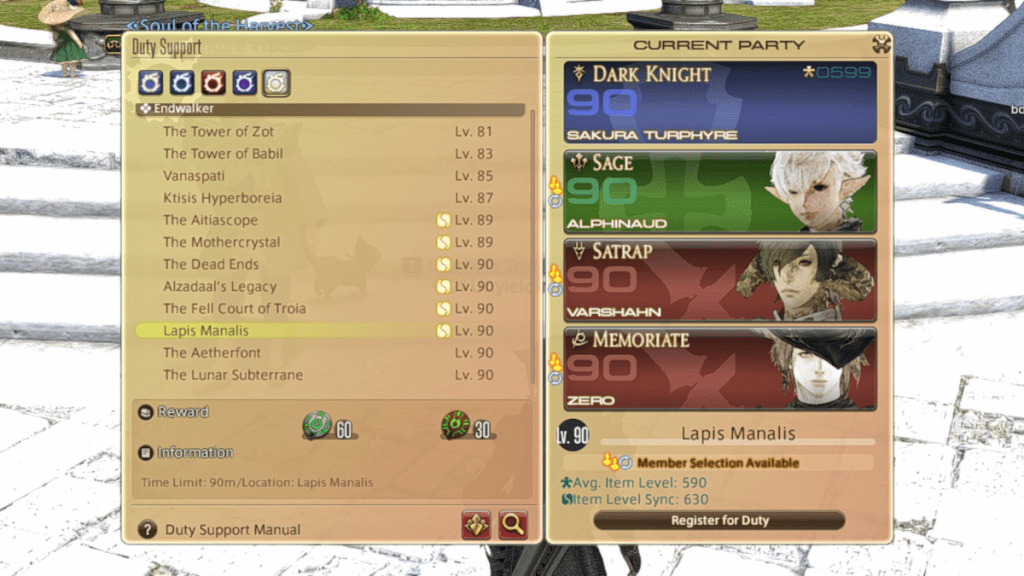 The Duty Support menu in Final Fantasy XIV