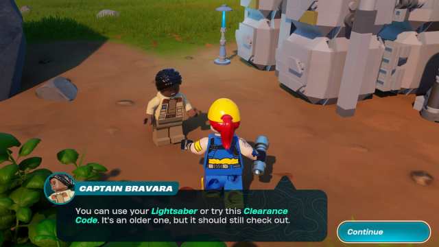 LEGO Fortnite code clearance dialogue with Captain Bravara