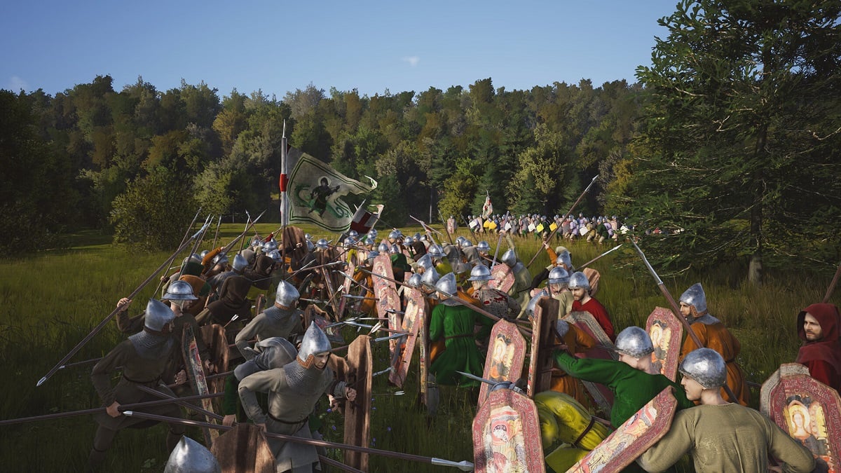 Manor Lords: a field full of soldiers clashing in battle.