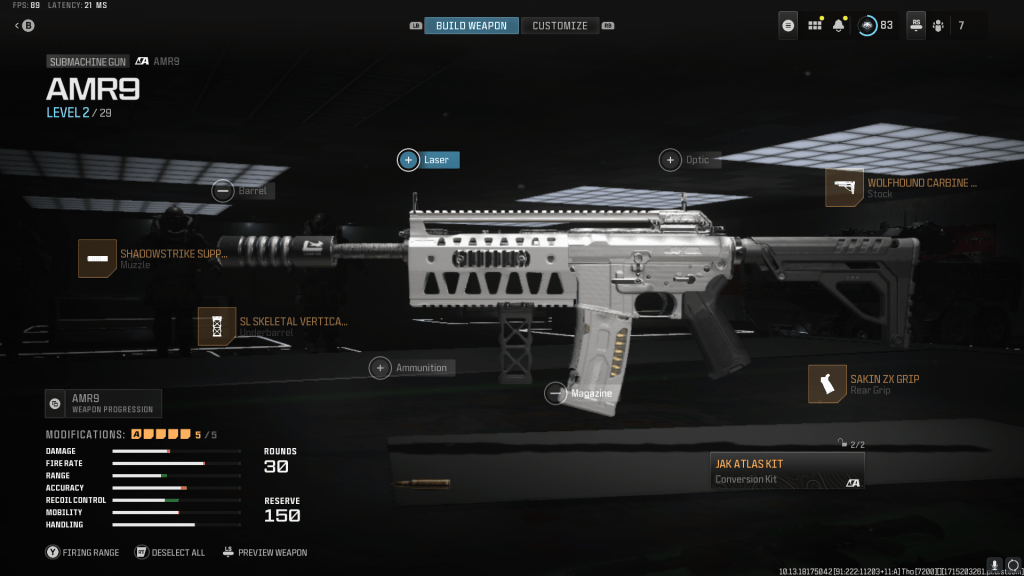 An ARM9 gun in the MW3 loadout screen.