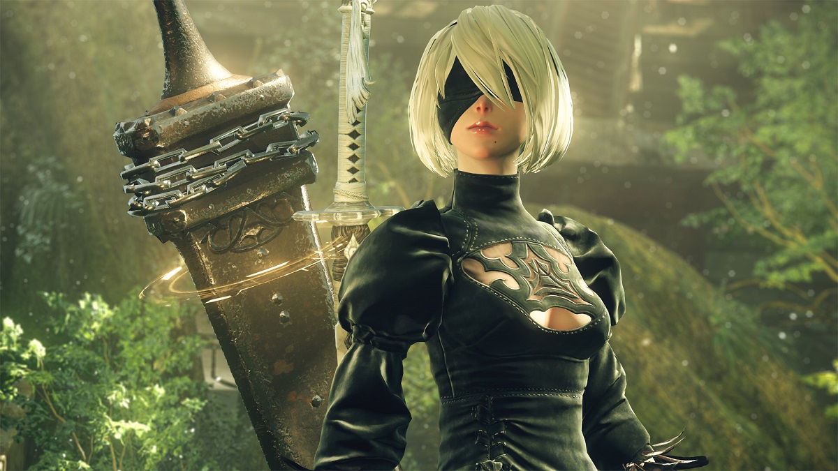 Nier Automata 2B standing in forest