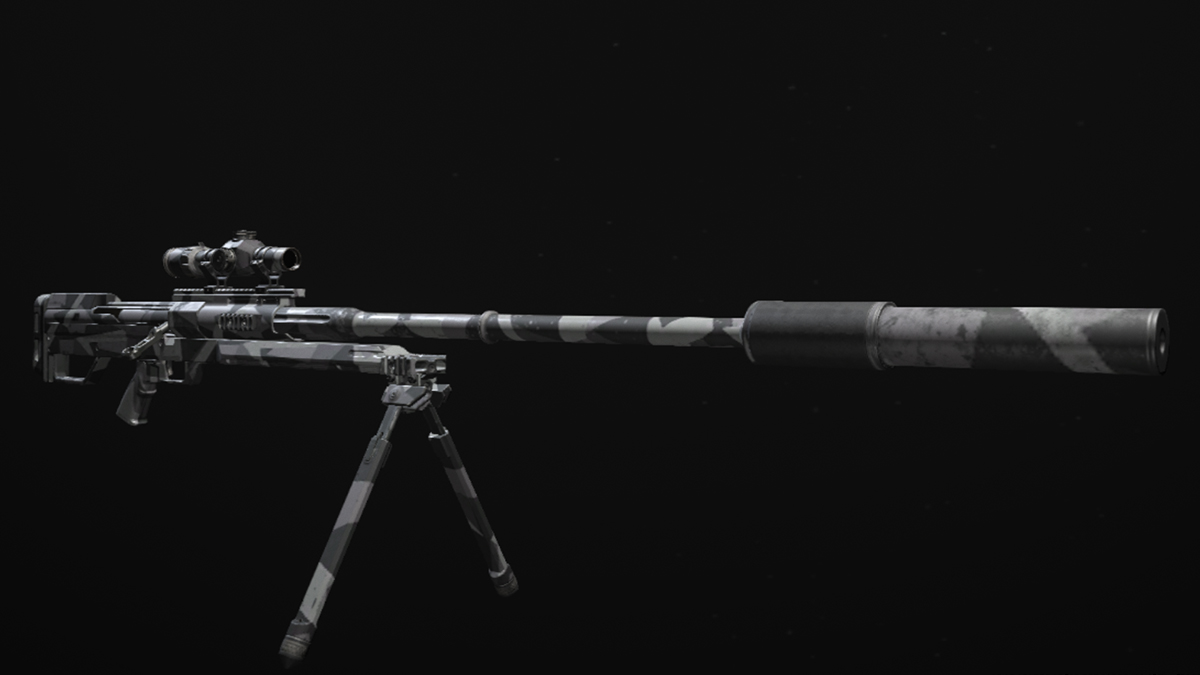 A grey KATT-AMR sniper rifle against a black background