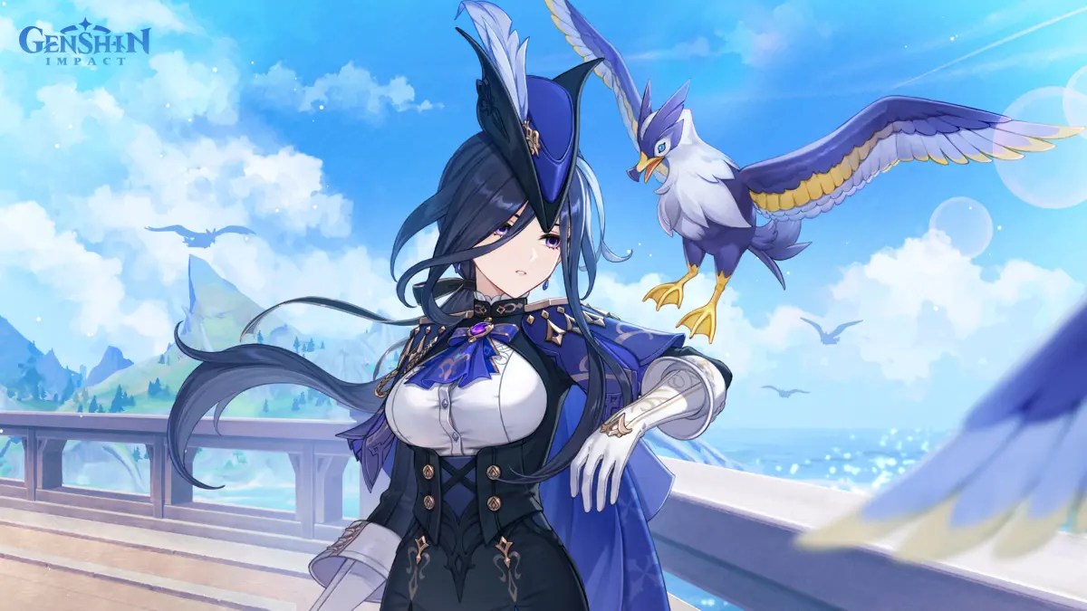 Clorinde from Genshin Impact with a seagull.