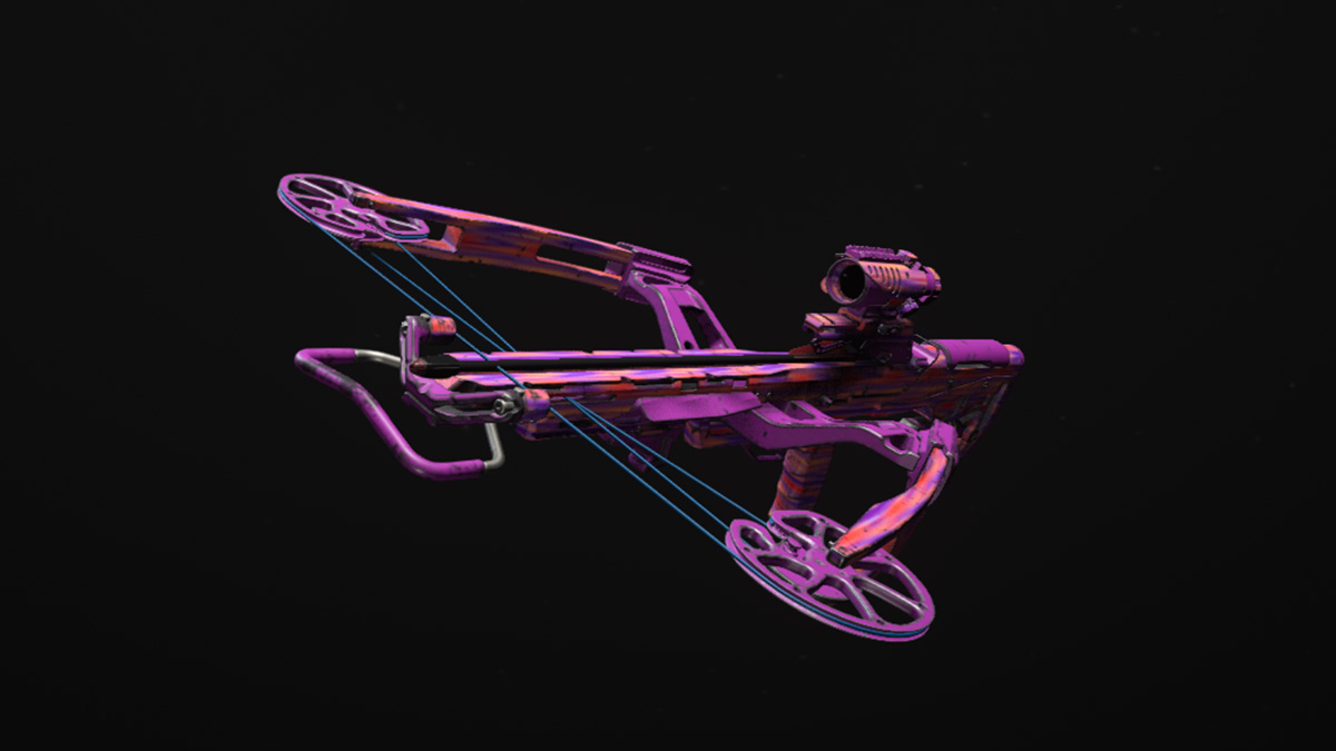 A purple crossbow in a black background in Warzone