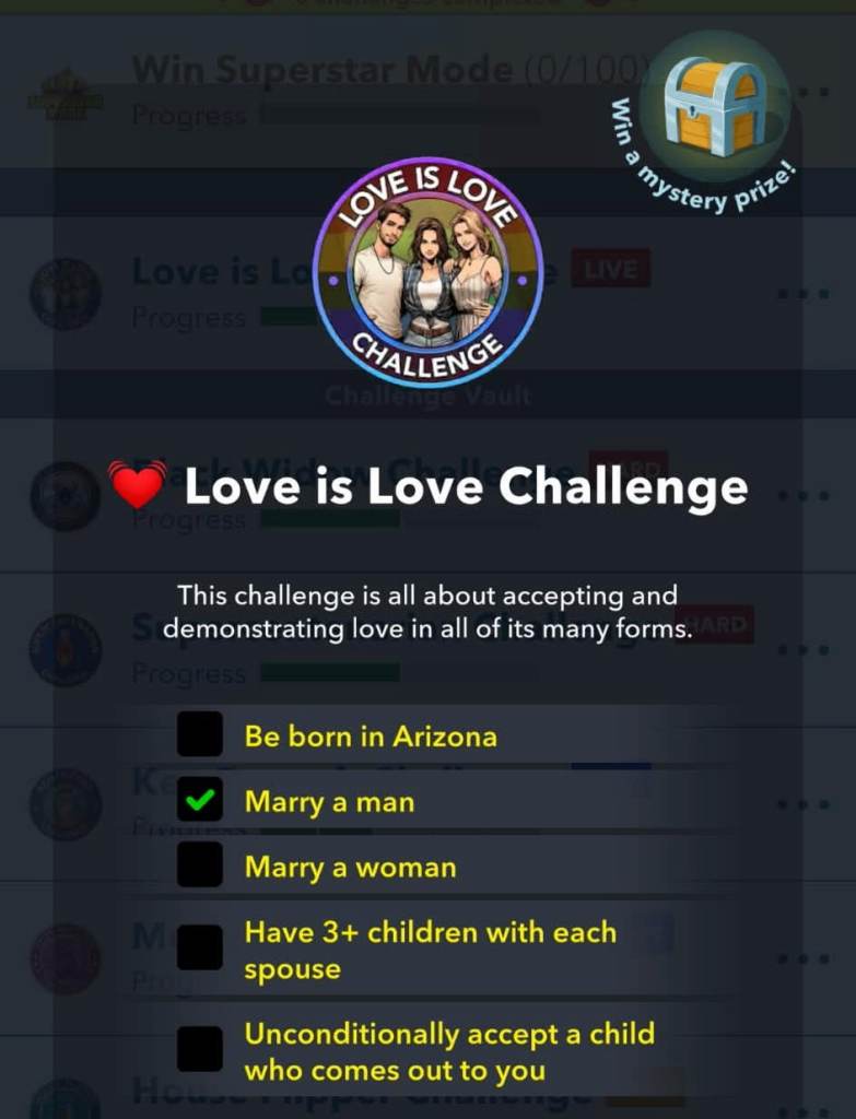 Love is love challenge goals in bitlife
