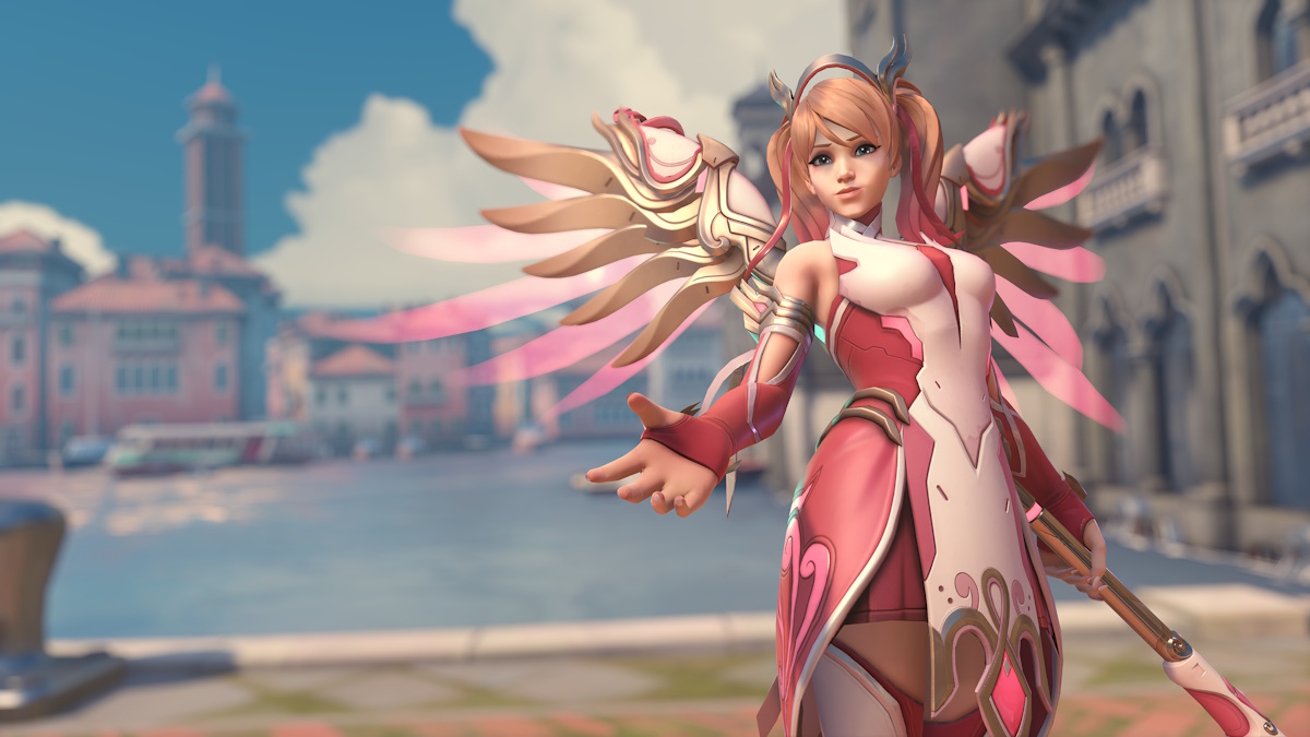 OW2 Mercy in her Rose Gold skin