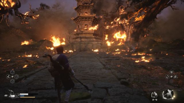 Destined One standing in flaming temple