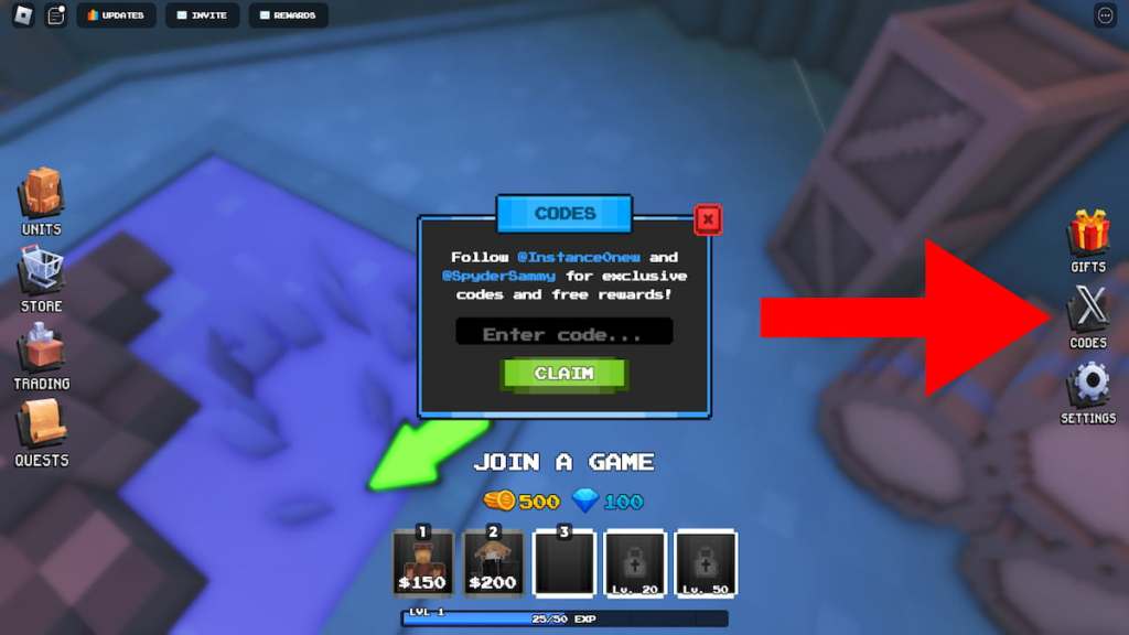 How to redeem codes in Pixel Tower Defense.