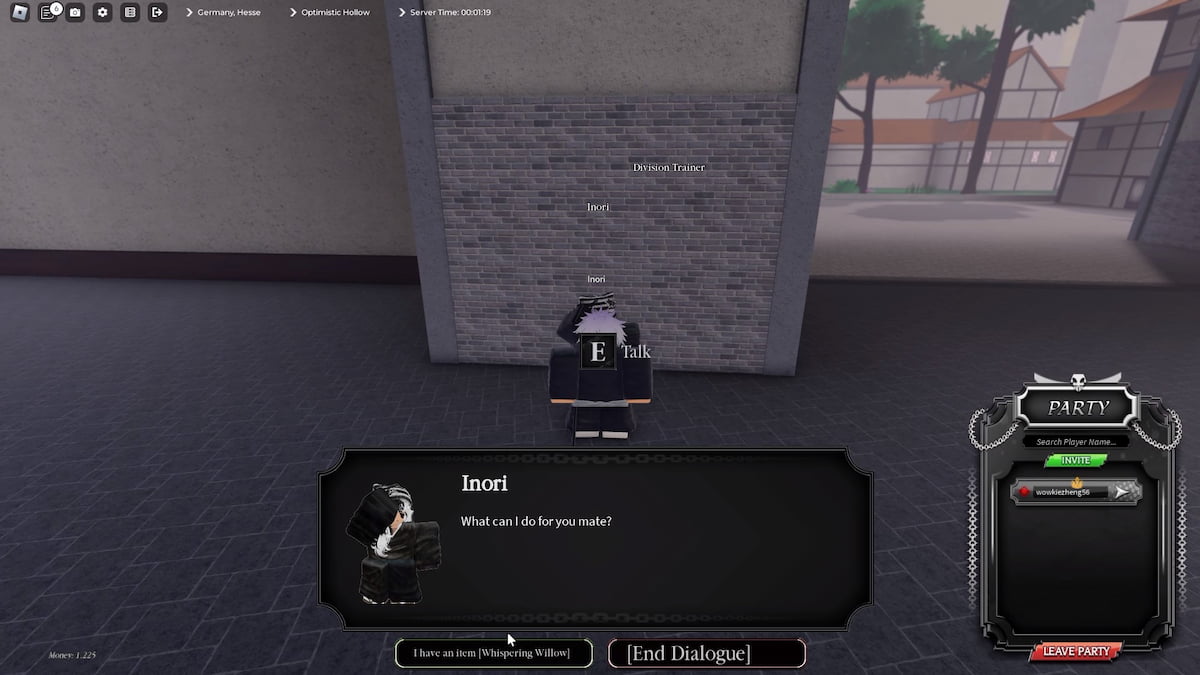 Player talking to Inori in Paradox Roblox experience