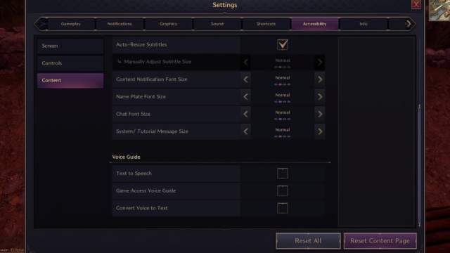Throne and Liberty accessibility menu