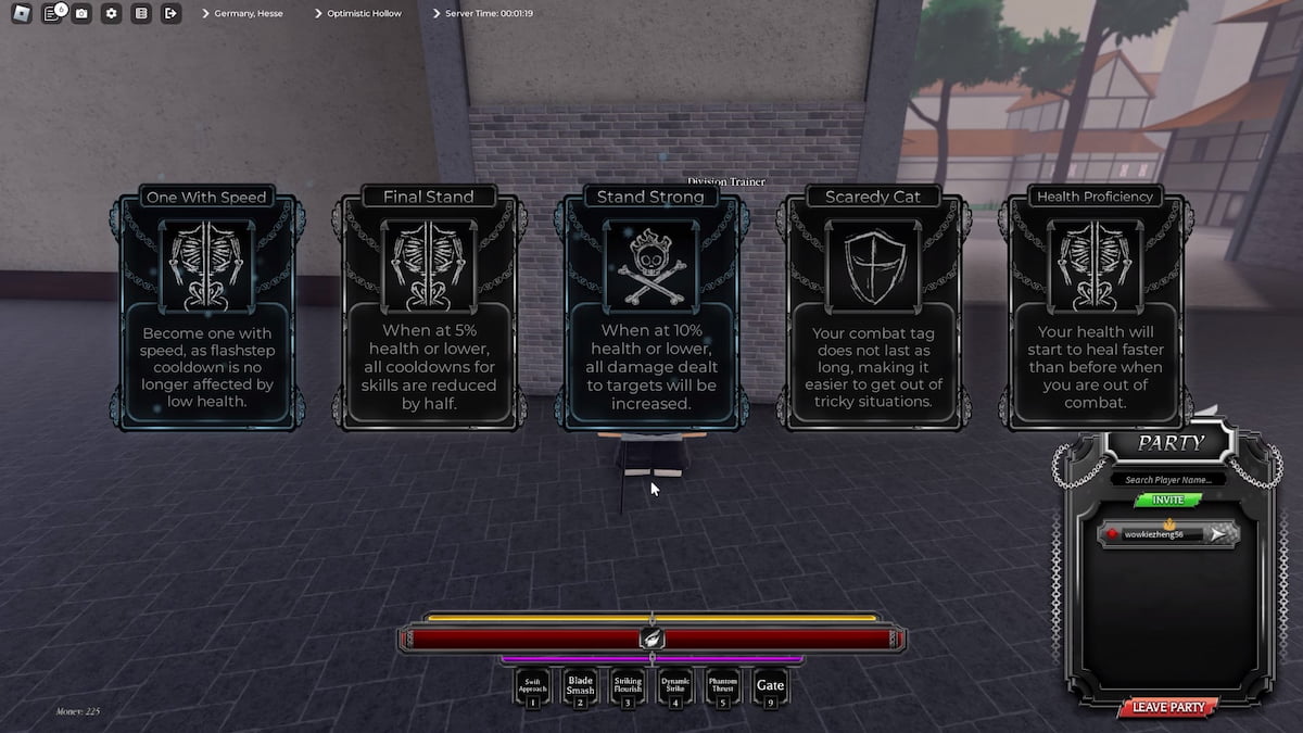 Talent selection pop-up in Paradox Roblox experience