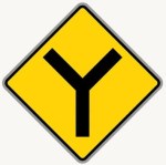 Y Intersection road sign in the BitLife driving test