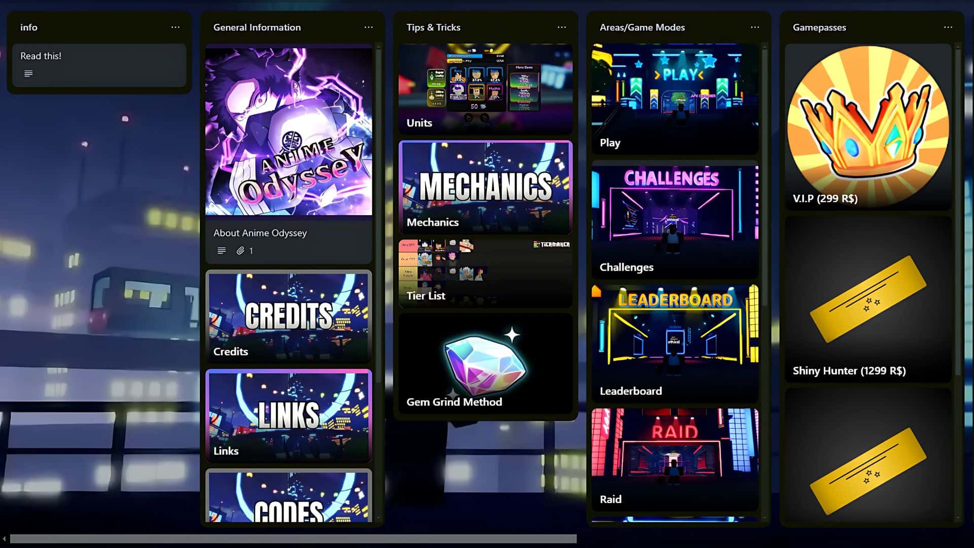 Preview of the Ofiicial Anime Odyssey Trello Board