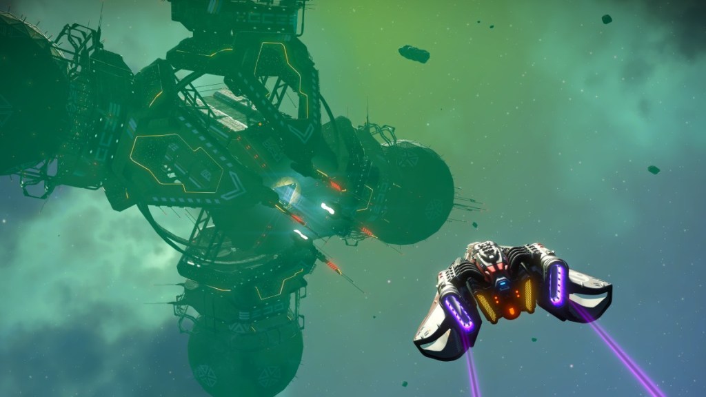 A ship flying in No Man's Sky