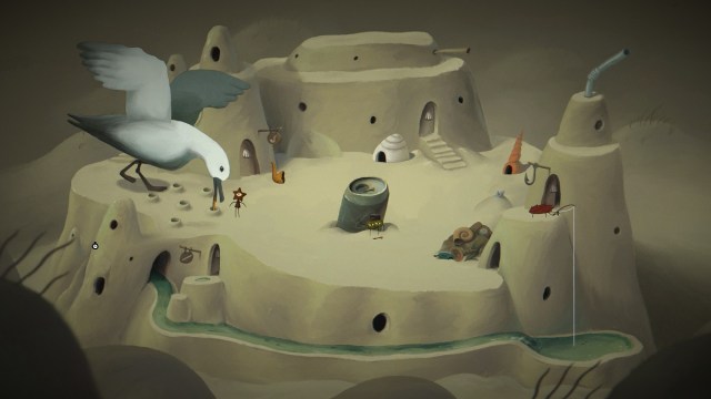 Miniaturas de castillos de arena con personas.