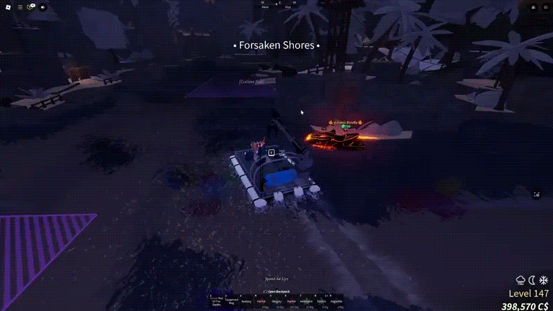 A video showing how to get TNT in Forsaken Shores in Fisch Roblox