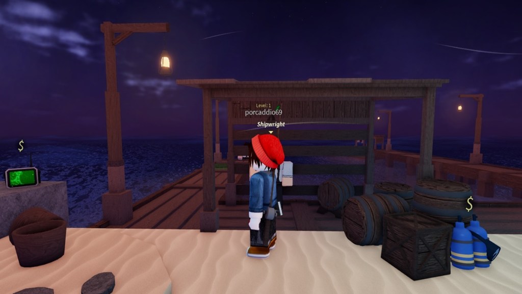 Roblox character in front of a shipwright