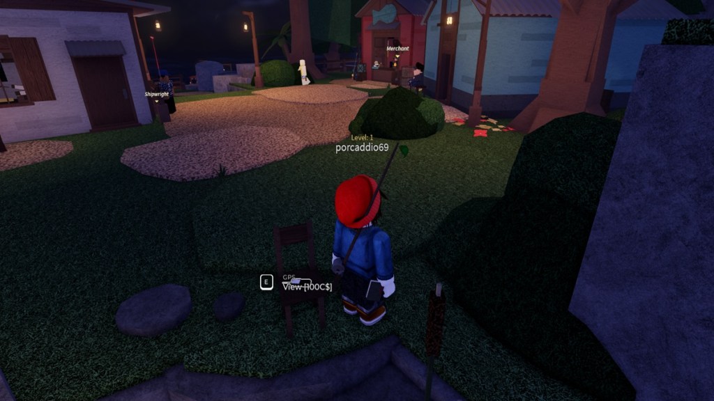 Roblox character in front of a GPS on a chair