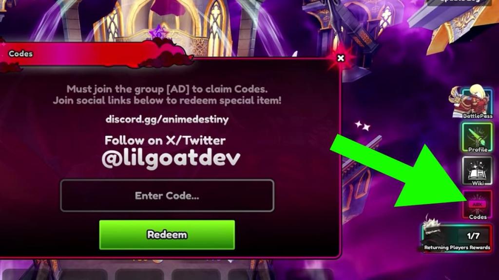 How to redeem Anime Destiny codes. 
