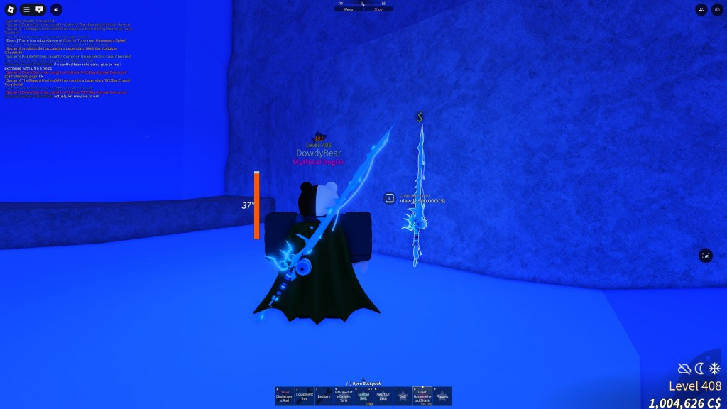 Challenger's Rod in Fisch. The player is standing in front of it