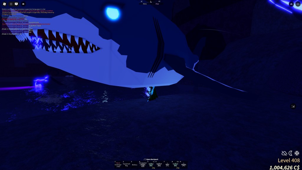 A Fisch player is holding a Megalodon