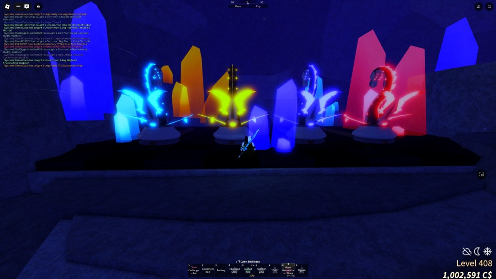 Fisch player is looking at the statue puzzle in the Calm Zone