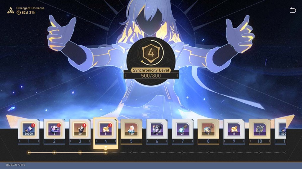Synchronicity Level rewards for Divergent Universe Protean Hero in Honkai Star Rail