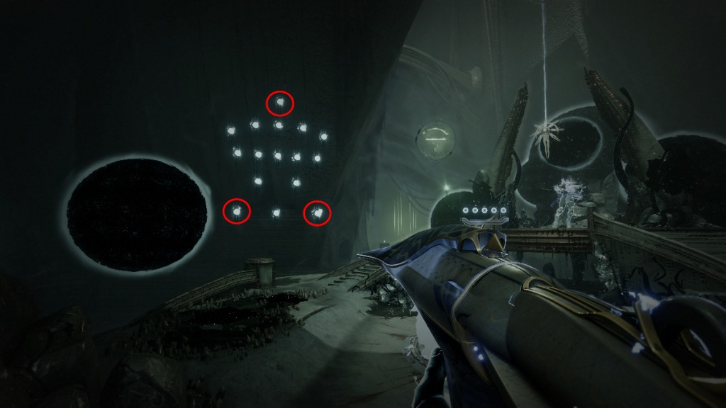 Destiny 2 Binding puzzle 2., featuring a white arrow-like symbol