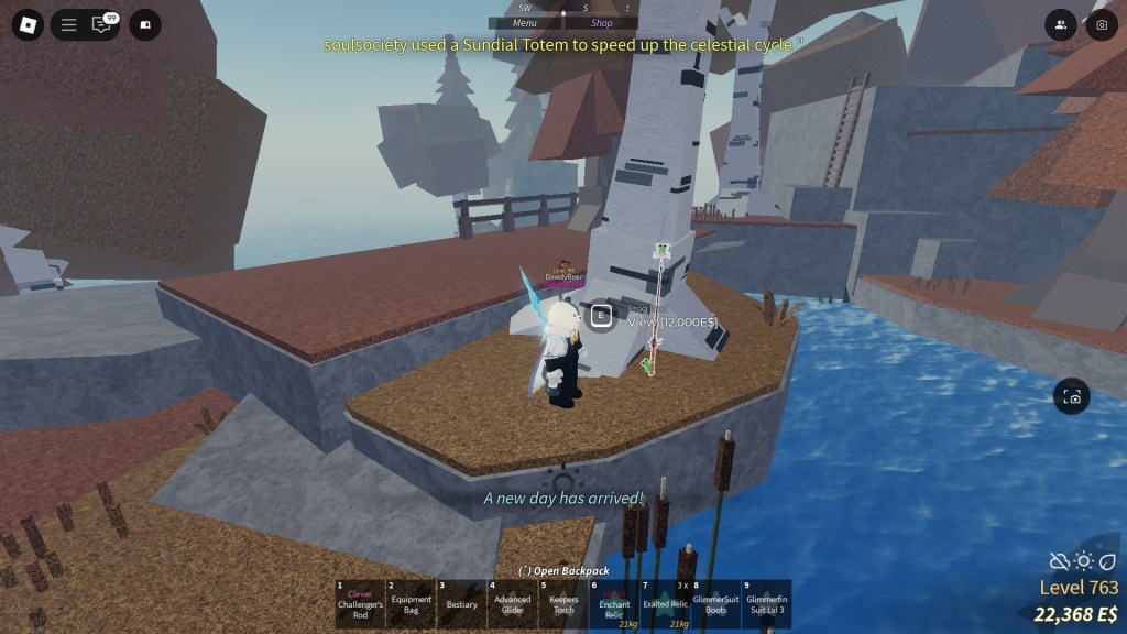 A Fisch player is standing next to the Frog Rod