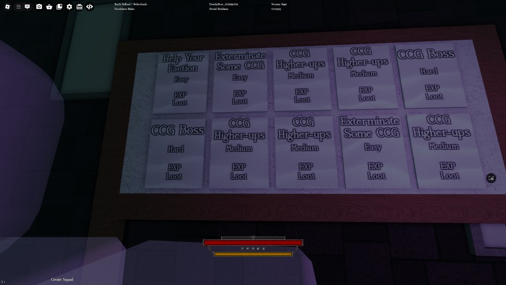 A Ghoul RE player is looking at the Mission board